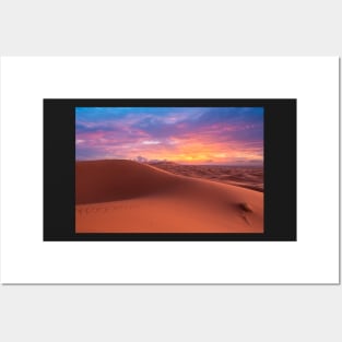 Sahara desert near Merzouga, Morocco at sunset Posters and Art